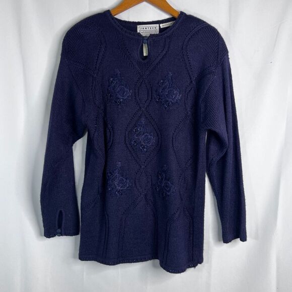 Jantzen Classics Vintage Hand Embroidered Navy Blue Sweater Size Small - Picture 11 of 11